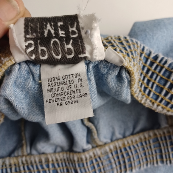 Vintage Sport Timer Mom Jeans Denim Shorts Size 14 Blue -Elastic Waist -Pockets - Picture 5 of 12
